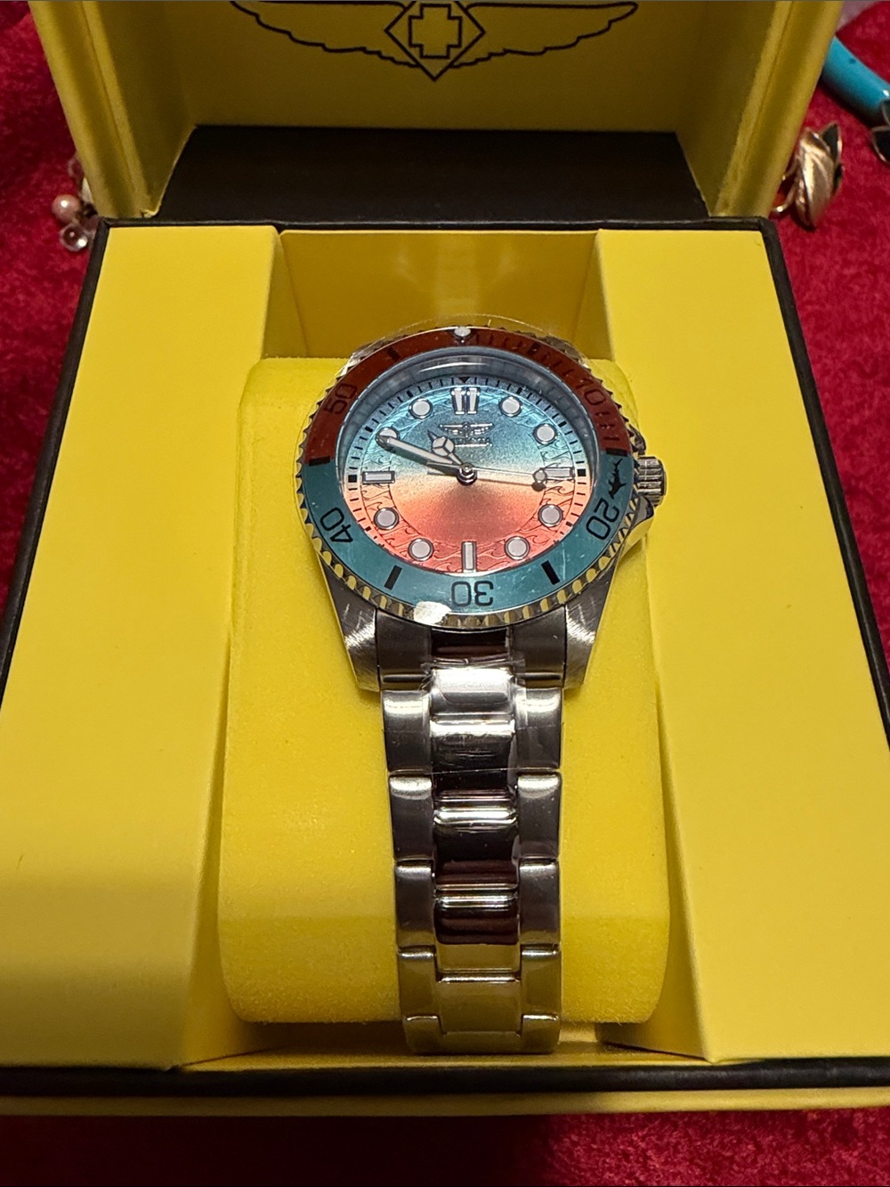 NEW Invicta Two-Tone Gradient Dial Stainless Steel Watch - Blue/Orange running